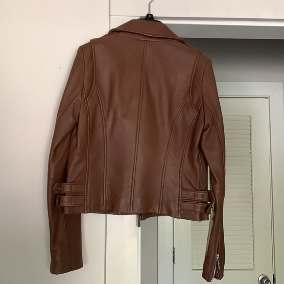 Michael Kors Genuine Leather Jacket Brown Size Small - Picture 5 of 11